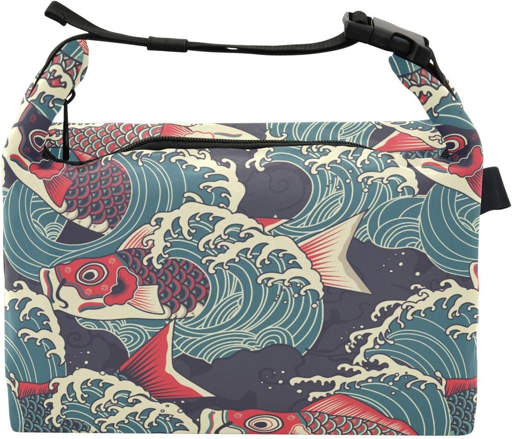 susiyo Lunch Bag for Women Men Colorful Japanese Koi Carp Fish Insulated Lunch Tote Bag with Adjustable Strap 7L Reusable Leakproof Lunch Box Lightweight Cooler Bag for Work Picnic or Travel