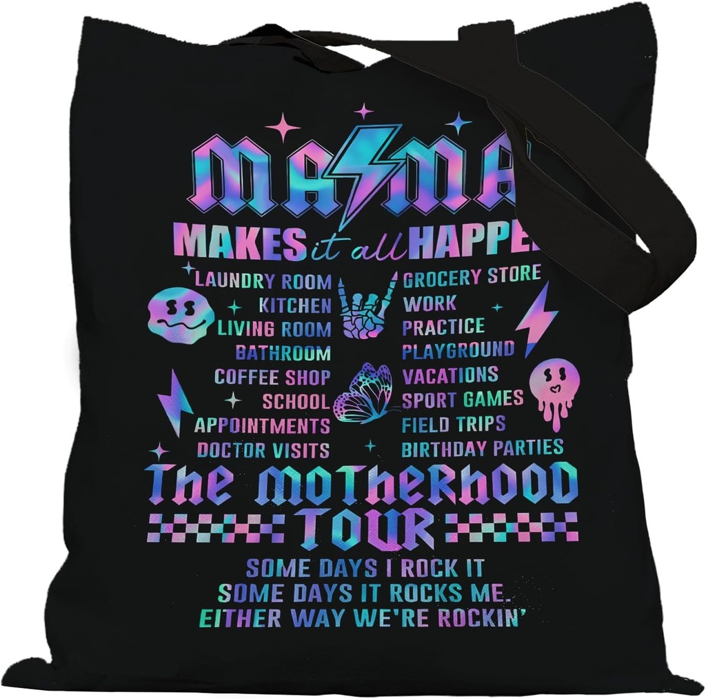 Trendy Gothic Motherhood Tour Tote Bag, Mama Canvas Tote Bags for Women, Mother's Day Gifts for Mom, Mom Gifts from Daughters Sons, Mama Reusable Grocery Shopping Bags