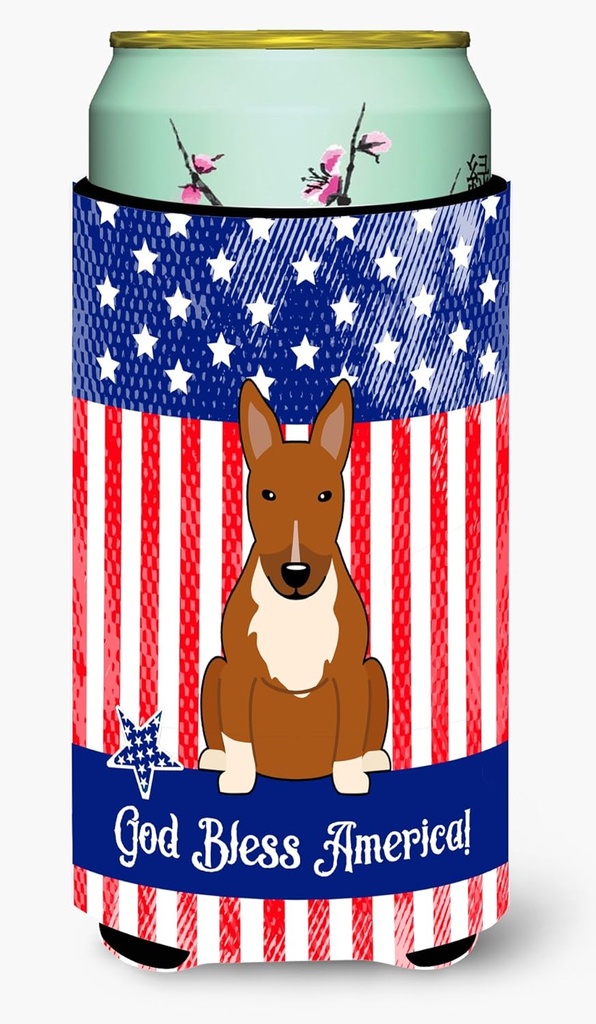 Caroline's Treasures BB3129TBC Patriotic USA Bull Terrier Red Tall Boy Hugger Can Cooler Sleeve Hugger Machine Washable Drink Sleeve Hugger Collapsible Insulator Beverage Insulated Holder