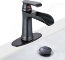 Oil Rubbed Bronze Bathroom Faucet, Sanliv Waterfall Faucet for Bathroom Sinks 1 or 3 Hole, Single Handle Vanity Faucets with Pop Up Drain Deck Plate Supply Hoses, ORB