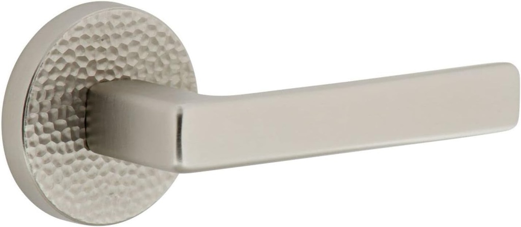 Viaggio CLOMHMLUS_SD_RH Circolo Hammered Right Handed Solid Brass Non-Turning One-Sided Dummy Door Lever with Lusso Lever and Circolo Hammered Rosette - Satin Nickel