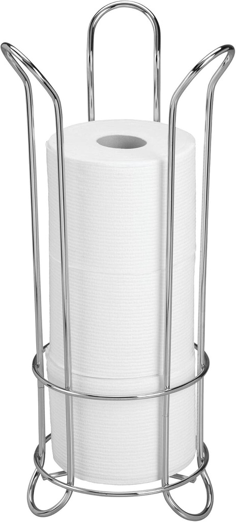 iDesign Classico Metal Toilet Tissue Roll Reserve Organizer for Bathroom, Compact Organizer, Holds 3 Rolls of Toilet Paper, Chrome