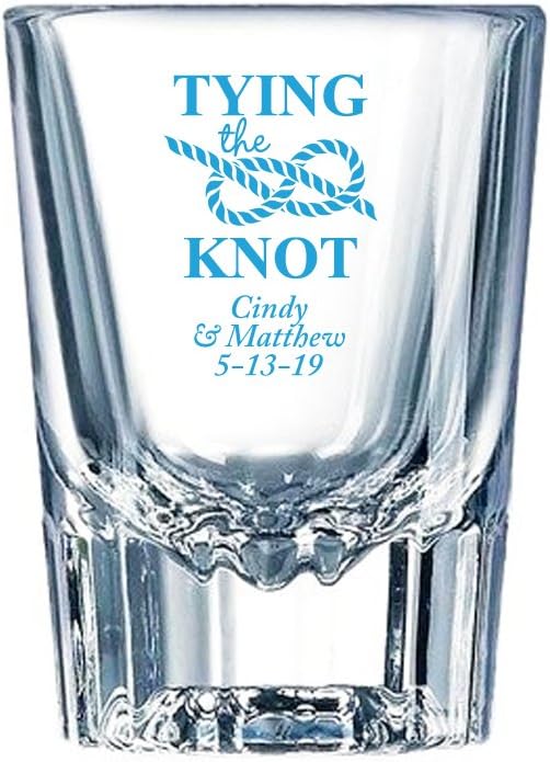 Personalized Color Printed Barcraft Shot Glass - Tying the Knot - Blue - 12 pack