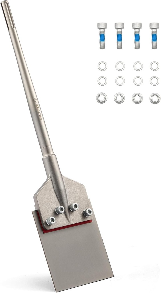 ZELCAN SDS Max Floor Scraper, 6 in. Heavy Duty Thinset Removal Tool with Extra Long Handle, Weldless SDS Max Chisel Bit with 4 Spare Bolts for Ceramic Tiles Hardwood Linoleum Epoxy Carpet