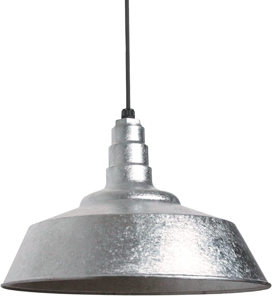 Steel Lighting Co. Manhattan Warehouse Light | Ceiling Mounted Pendant | 20 inch Dome | Black Cord | Large Steel Barn Light Made in America | Galvanized Exterior/Galvanized Interior