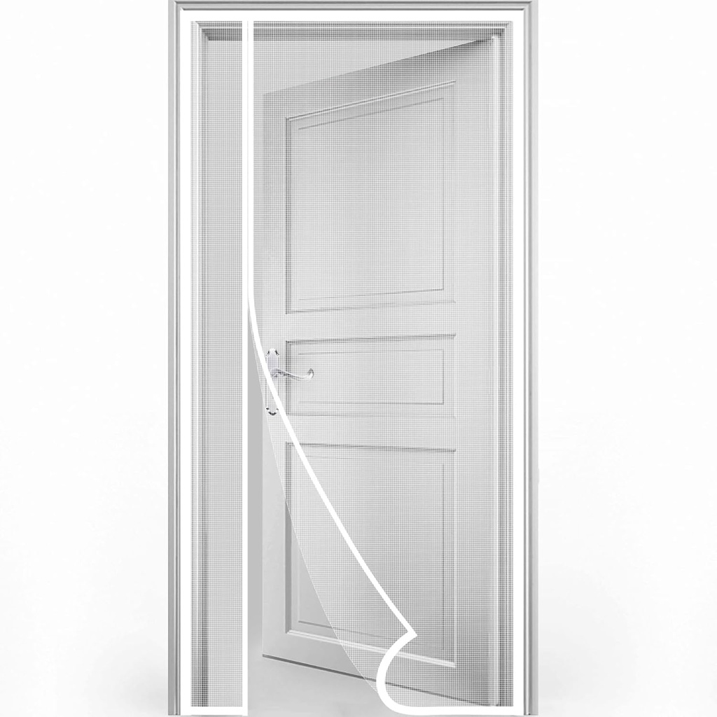 Reversible Left and Right Side Opening Magnetic Screen Door, Fit Door Size 30" x 80", Durable Removable Screen Door Mesh, Actual Screen Size 32" x 81", White