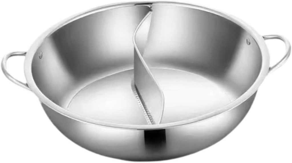 Stainless Steel Pot with Divider,Chinese Shabu Shabu Pot,Easy to Clean,Divided Hotpot for Family Gathering Party Restaurant, 34cm