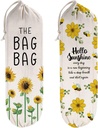2Pcs Sunflower Plastic Bag Holder for Kitchen Essentials, Reusable Hanging Grocery Bag Organizer, Sunflower Gifts for Women, Washable Large Grocery Trash Bags Storage Dispenser