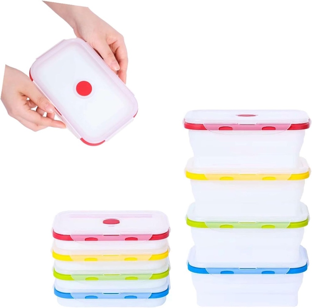 ECOBERI Collapsible Silicone Food Storage Containers, BPA Free, Microwave, Freezer and Dishwasher Safe, Lunch, Meal Prep, Travel, Space-Saving
