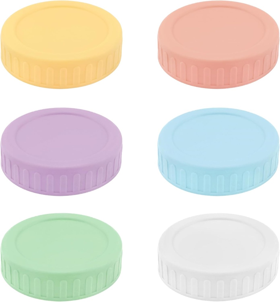 BlingKingdom 6 PCS Colored Plastic Mason Jar Lids with Gaskets 70mm Regular Mouth Food Storage Caps Reusable Jar Lids for Mason Canning