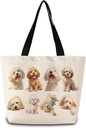 Cockapoo Tote Bag Reusable Grocery Bags Aesthetic Shopping Shoulder Handbag with Interior Zipper Pocket Stylish Cockapoo Present for Dog Mom Women