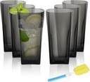 20-Ounce Reusable Drinking Glasses, Clear Shatterproof Plastic Tumblers with Cleaning Brush, Shatterproof Acrylic Glasses Drinkware, BPA Free, Set of 6 (20 Oz, Gray)