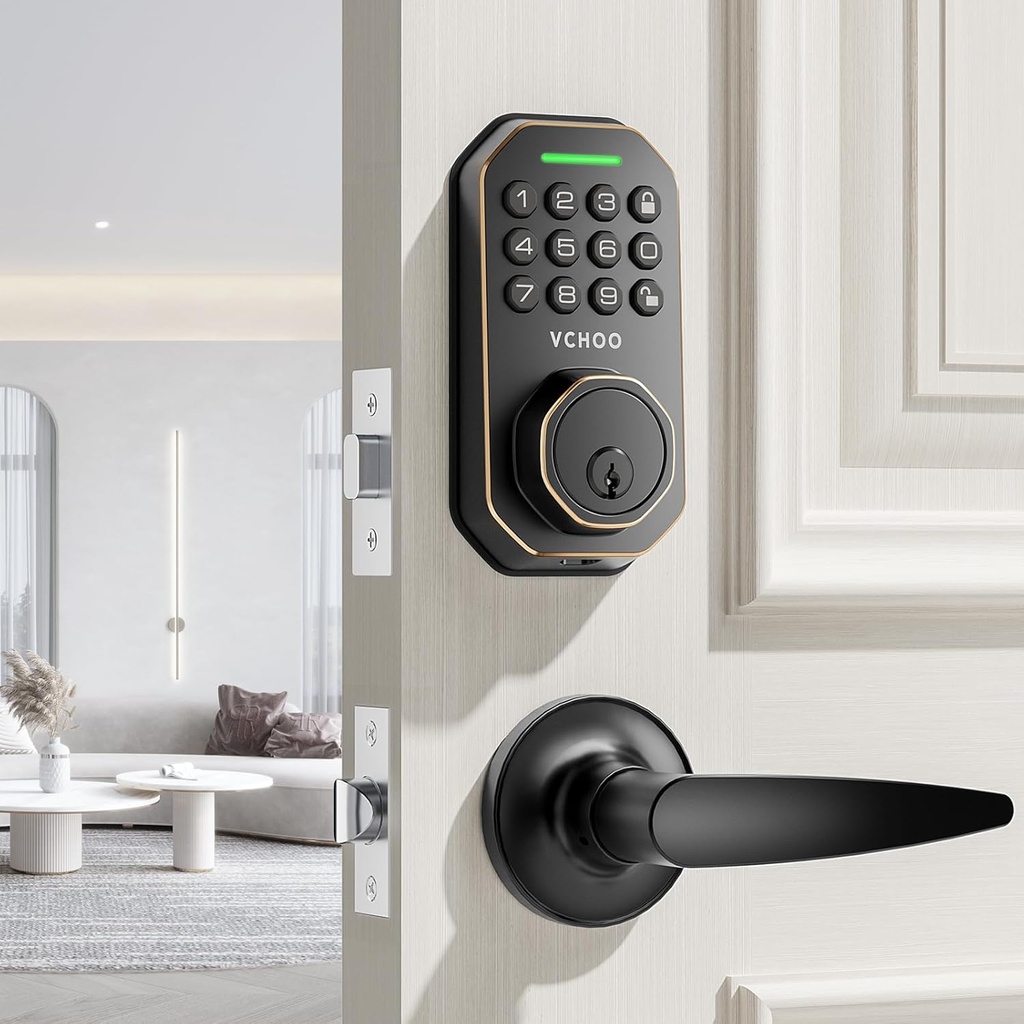 Keyless Entry Door Lock with Handle Set, Keypad Door Locks with Lever Handle, Auto-Lock&Anti-Peeping Password Smart Deadbolt Lock for Home Apartment Office Front Door Locks Oil Rubbed Bronze