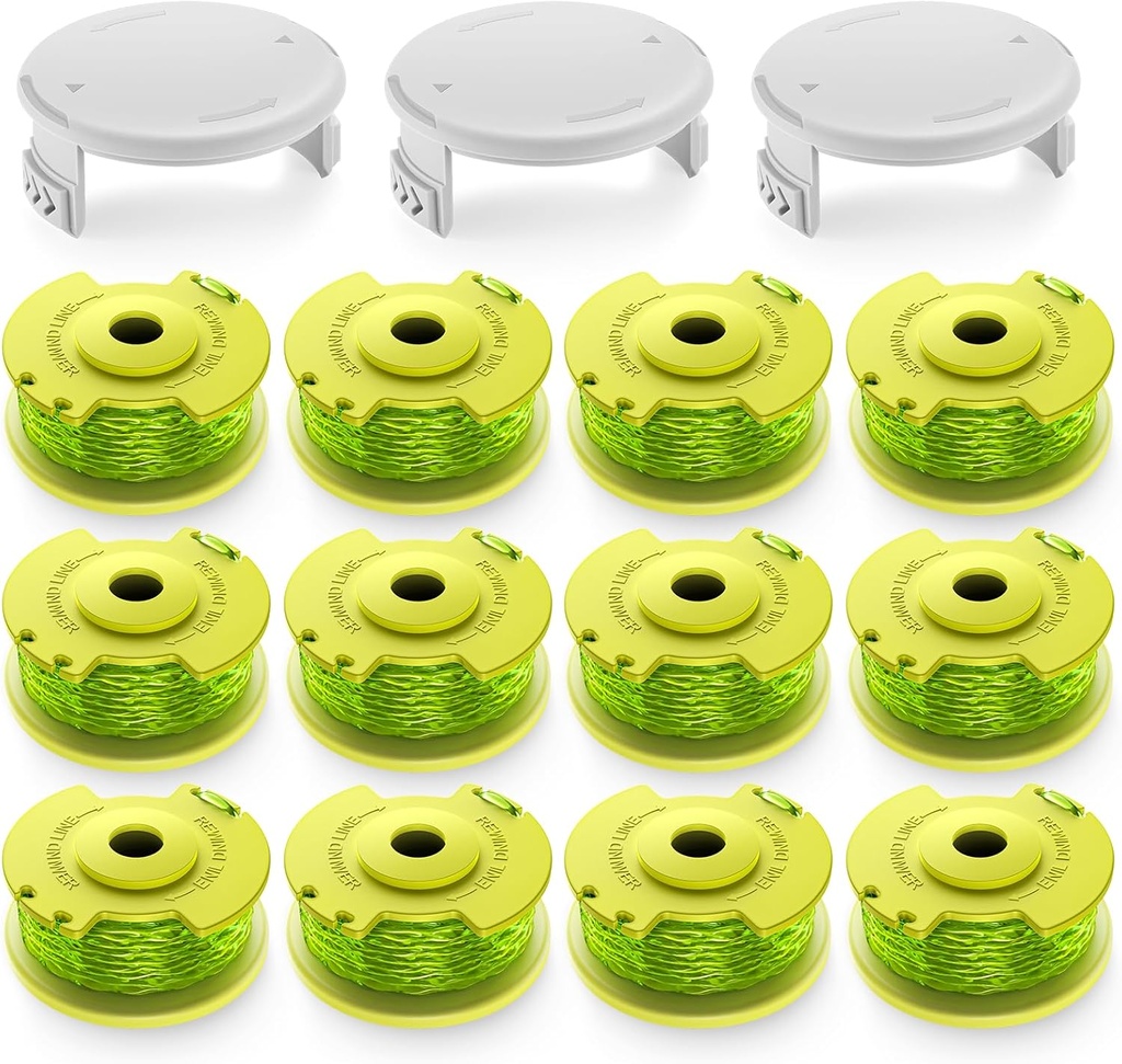Bessport Trimmer String (AC80RL3) for Ryobi One Plus+,Replacement 0.080-inch Trimmer String Compatible with Ryobi 18V,24V,40V Trimmers (12 Spool, 3 Trimmer Cap)
