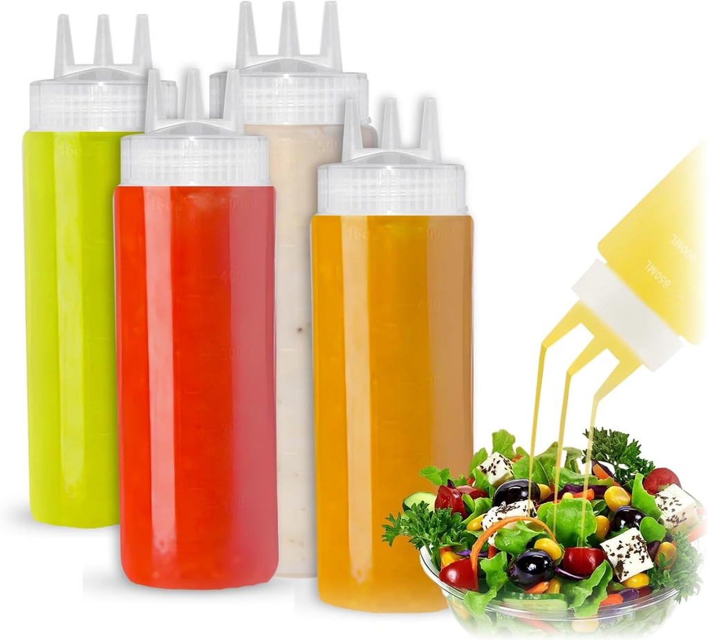 ALDKitchen Squeeze 4 pcs Bottle Set | Durable, Food-Safe, & Versatile | 3-Hole Design Condiment Bottles | (White)