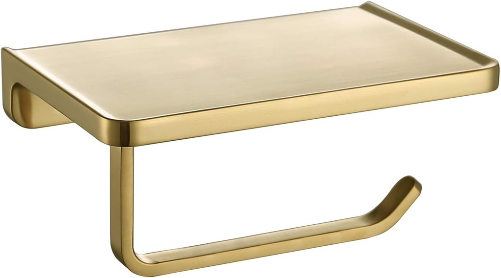 TRUSTMI Toilet Paper Holder with Phone Shelf, Bathroom Accessories Tissue Roll Dispenser Storage Wall Mounted, Brushed Gold