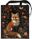 Floral Fox Print Canvas Tote Bag for Women Fox Pattern Dark Academia Reusable Grocery Shoulder Bag for Shopping Work Beach Aesthetic Totes