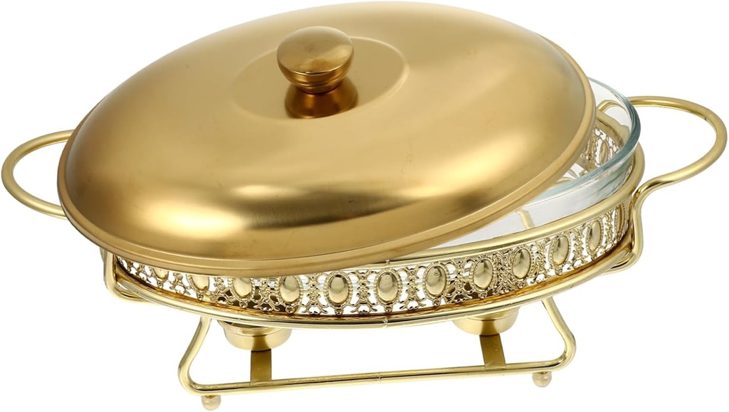 1Pc Buffet Stove Food Heating Container Gold Alcohol Heating Stove for Restaurants Elegant Buffet Burner with Cover for Parties Food Storage Holder