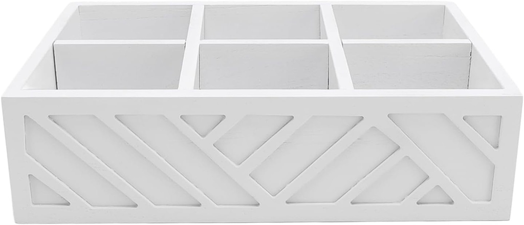 6 Compartments Wood Coffee Bar Condiment Organizer, Station Holder for Countertop with Unique Carved Design, Organize Coffee, Elevate Any Place with Its Minimalist Aesthetic