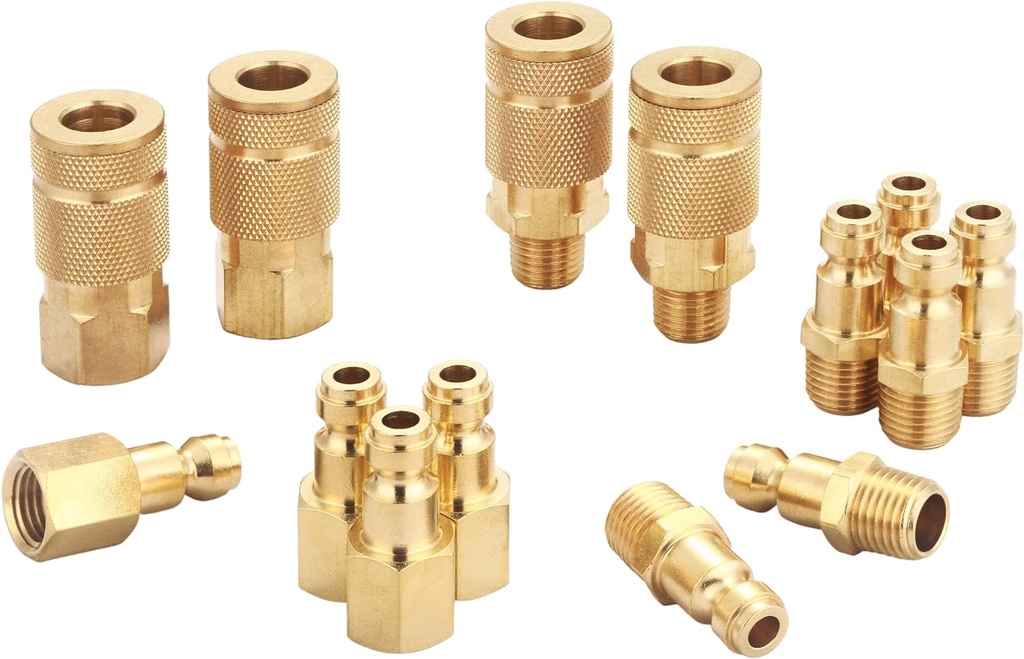 Coupler and Plug Kit (14 Piece), Automotive Type C, 1/4 Inch NPT, Solid Brass Quick Connect Air Fittings Set