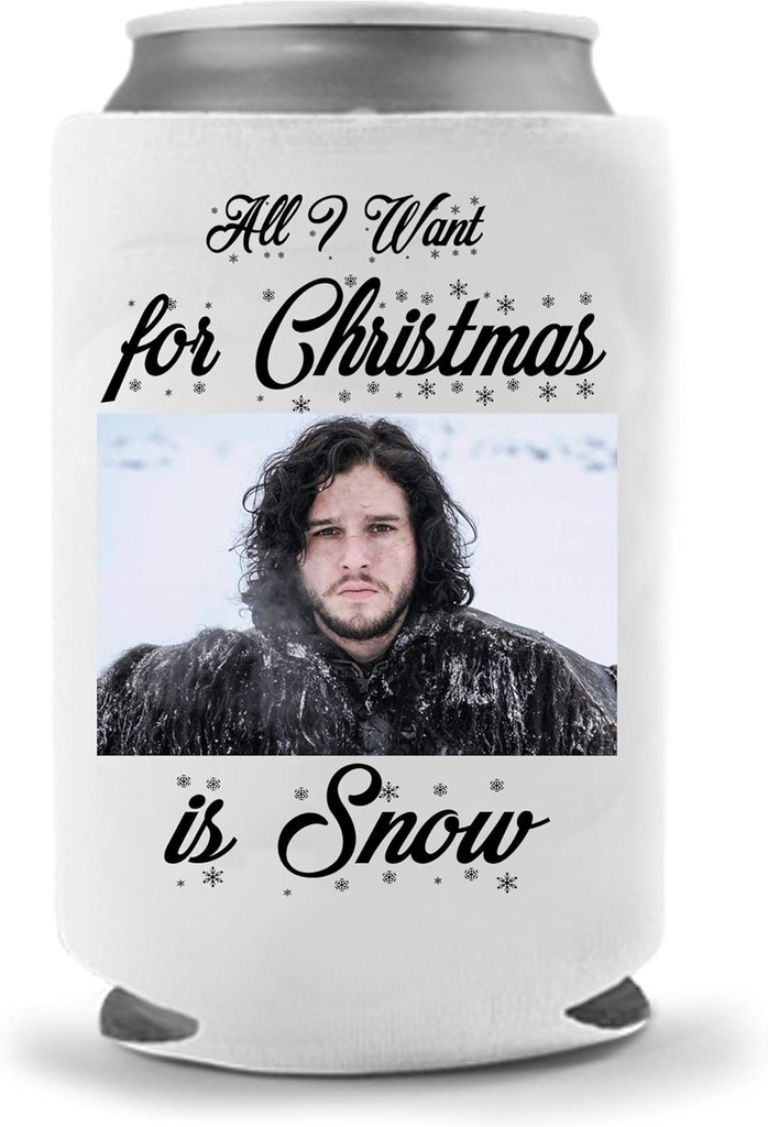 Fantasy Drama Beer Coolie | Jon Snow Ygritte Funny Gift Christmas Holiday Funny Beer Coolies | Winterfell Stark Beverage Holder | Craft Beer Gifts | Neoprene Insulated Can Cooler (Jon Snow)