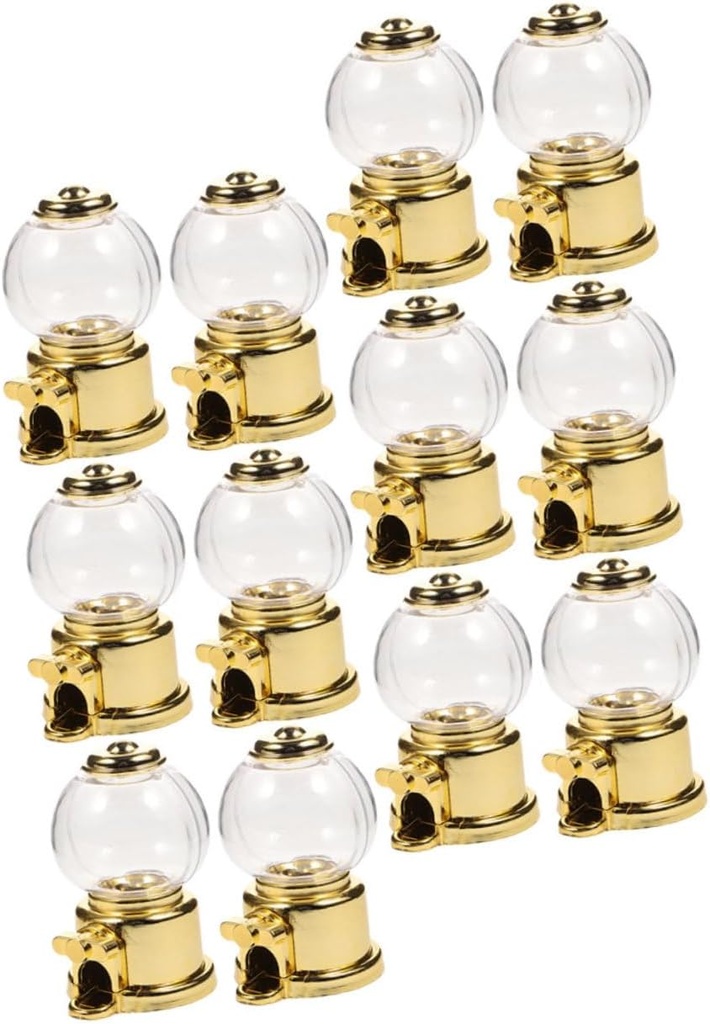 12pcs Compact Candy Dispenser Gumball Machine Creative Plastic Sweet Storage Holder for Weddings and Parties and Fun Treat Container Gold