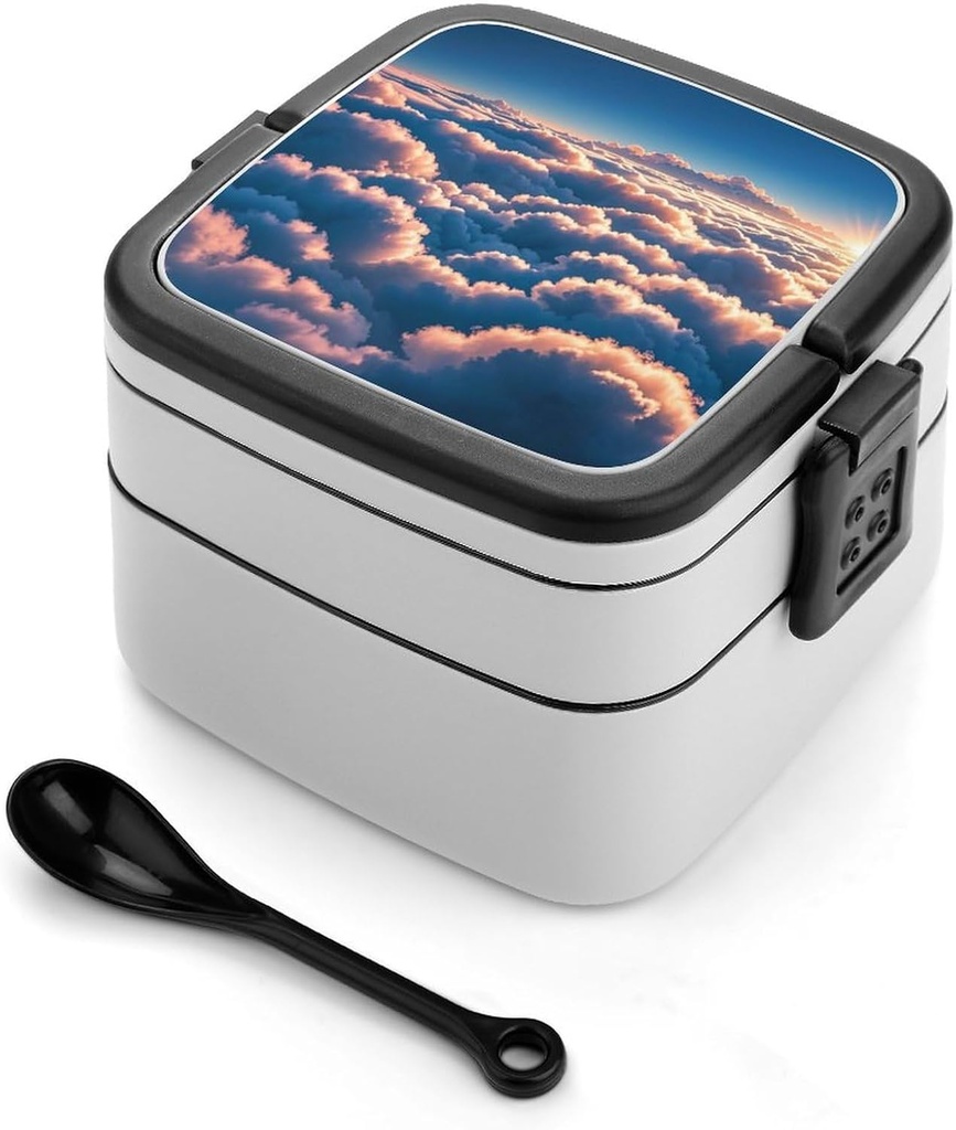 On Top of The Cloud Bento Box Leak-Proof Double Layered Lunch Containers with Spoons And Invisible Handle, Portable Lunch Boxes for Work Picnic Travel