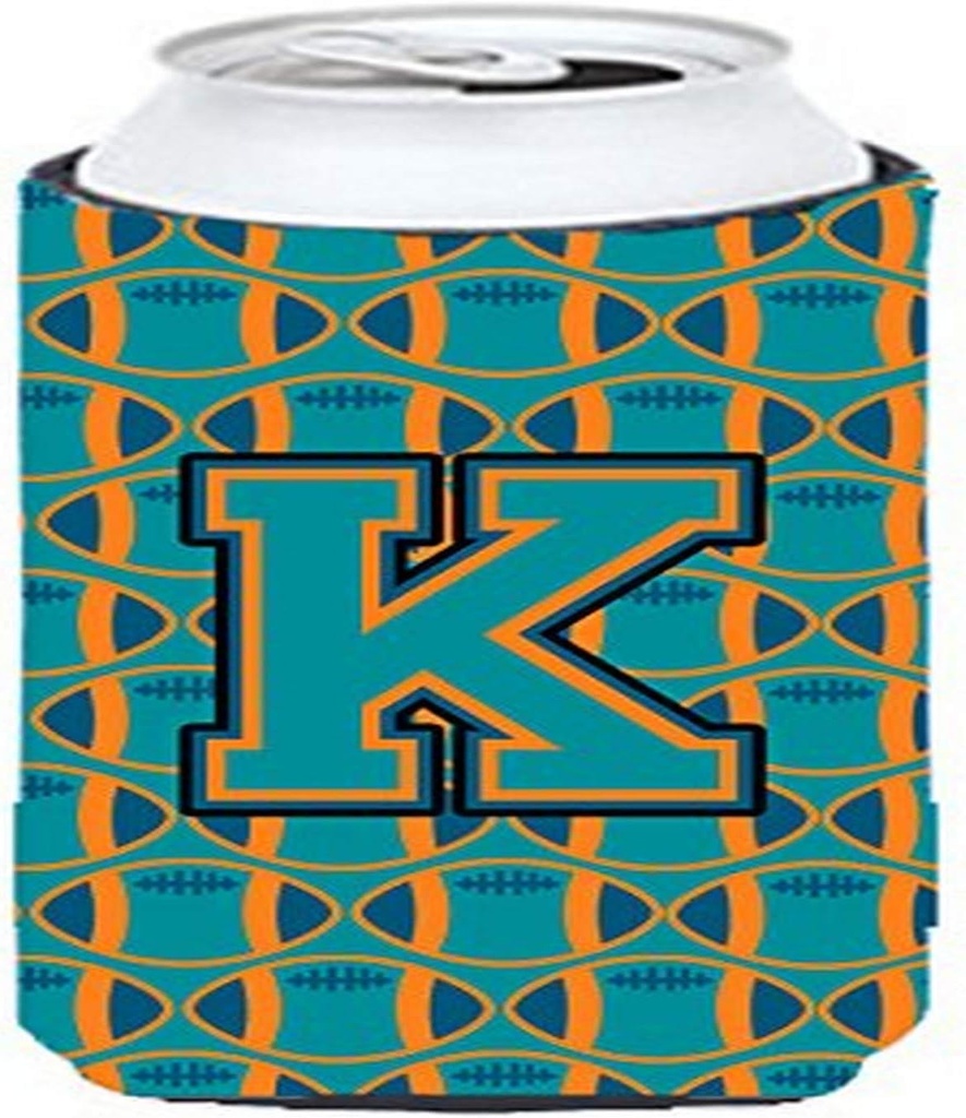 Caroline's Treasures CJ1063-KTBC Letter K Football Aqua, Orange and Marine Blue Tall Boy Hugger Can Cooler Sleeve Hugger Machine Washable Drink Sleeve Hugger Collapsible Insulator Beverage Insulated H