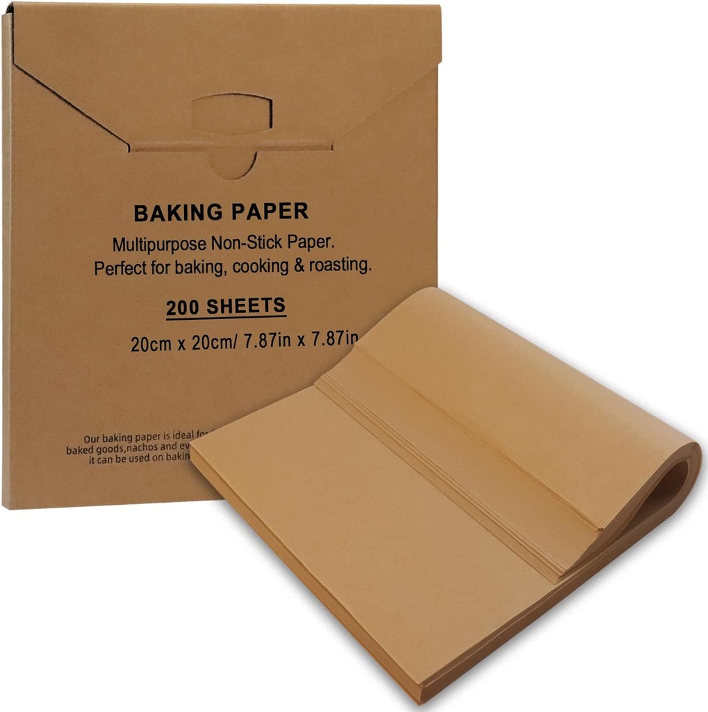 200 Pcs 7.87x7.87 Inch Unbleached Precut Parchment Paper Baking Sheets – Non-Stick Baking Paper for Oven, Air Fryer, Grilling & Steaming, Heat Resistant Up to 450°F​