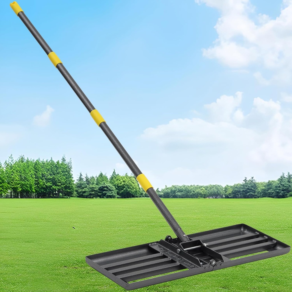 Lawn Leveling Rake Tool - 30”x10” Heavy Duty Stainless Steel Leveler,Foldable Anti Flipping Smooth Edge,28-60" Adjustable, for top Soil Dressing,Yard Landscaping,Ground Soil, Sand,Dirt,Grass
