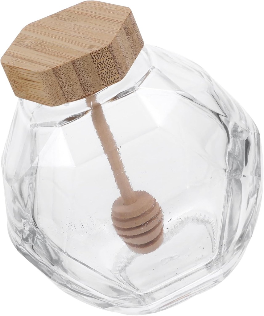 PRETYZOOM 500g Glass Honey Pot with Lid and Dipper Transparent Honey Container for Kitchen Storage Airtight Food Jar for Syrups and Condiments