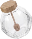 PRETYZOOM 500g Glass Honey Pot with Lid and Dipper Transparent Honey Container for Kitchen Storage Airtight Food Jar for Syrups and Condiments