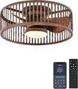 Coolbull Ceiling Fan with Light Remote Control - 20 Inch Farmhouse Low Profile Caged Ceiling Fan, Bladeless, 6 Speeds, Reversible, Rustic Small Flush Mount Fandelier for Bedroom Kitchen