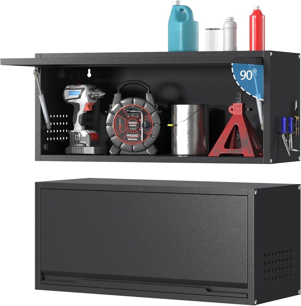 Metal Garage Wall Cabinet,Float Tool Cabinets with Up-Flip Door,Wall Mounted Metal Steel Cabinet for Garage/Home Office/RV/Ware House（Black/13.8" H）