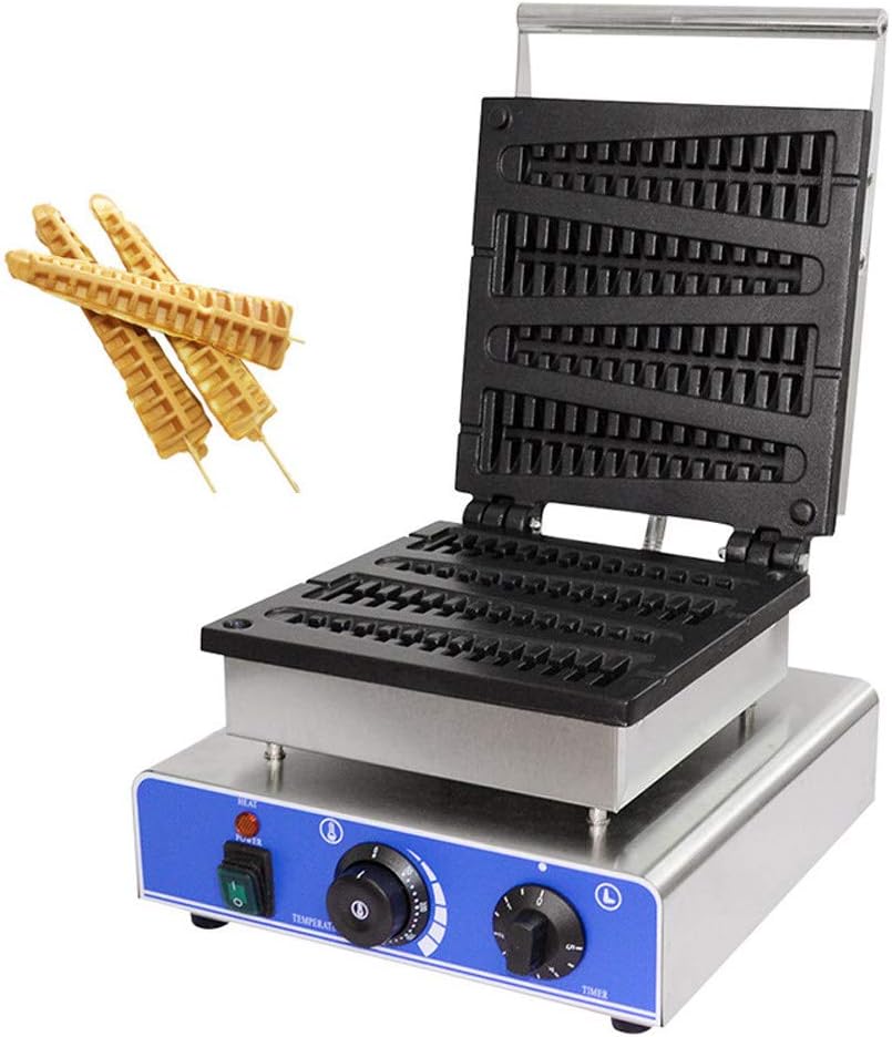 Lolly Waffle Maker 4 Pcs, Non-Stick Commercial Waffle Maker Machine, Stainless Steel, 110V, Temperature & Time Control