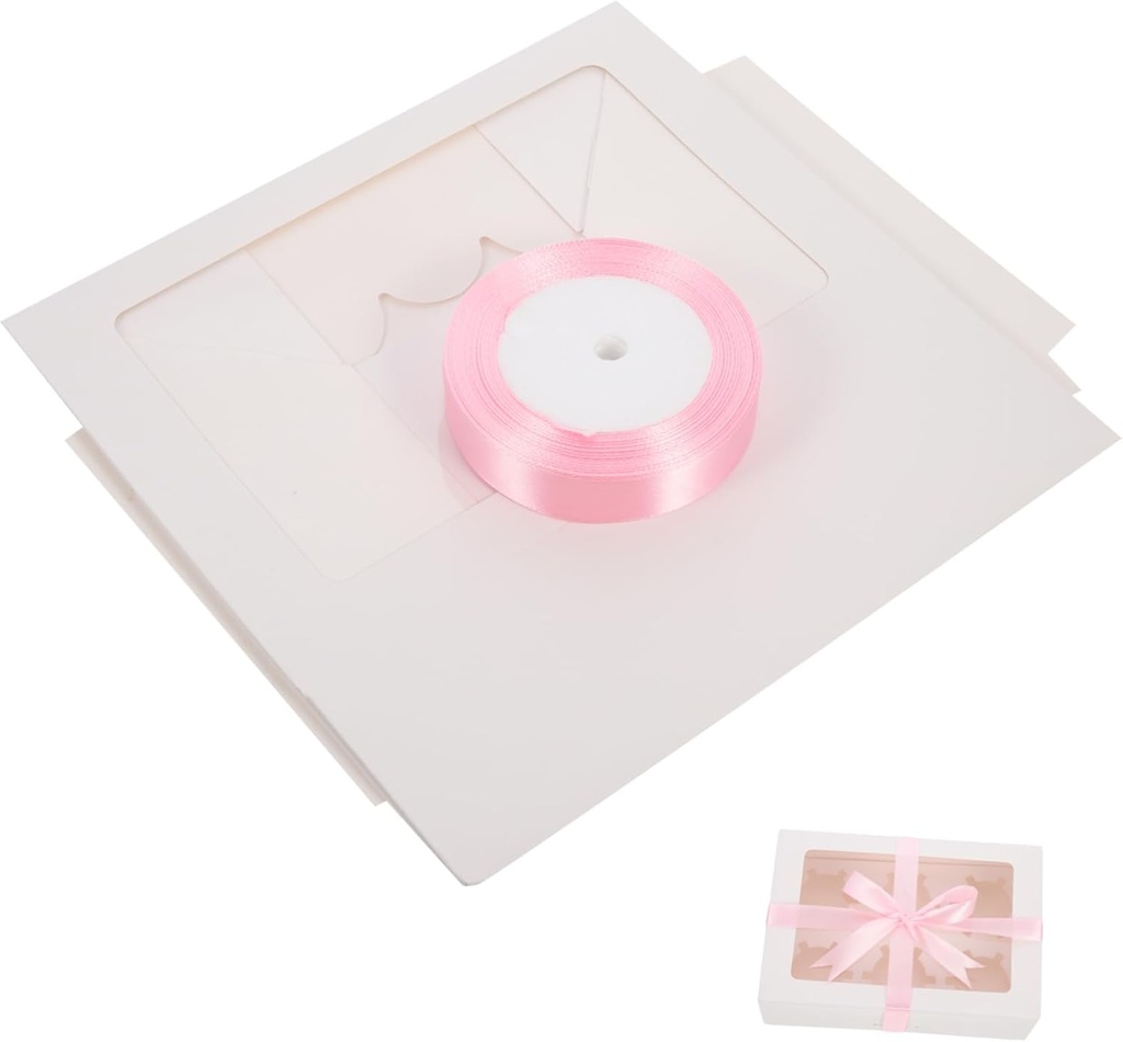 GARVALON 1set Muffin Cake Box Window Cup Pastry Carrier for and Desserts Includes Ribbon for Parties and Events Versatile Bakery Packaging