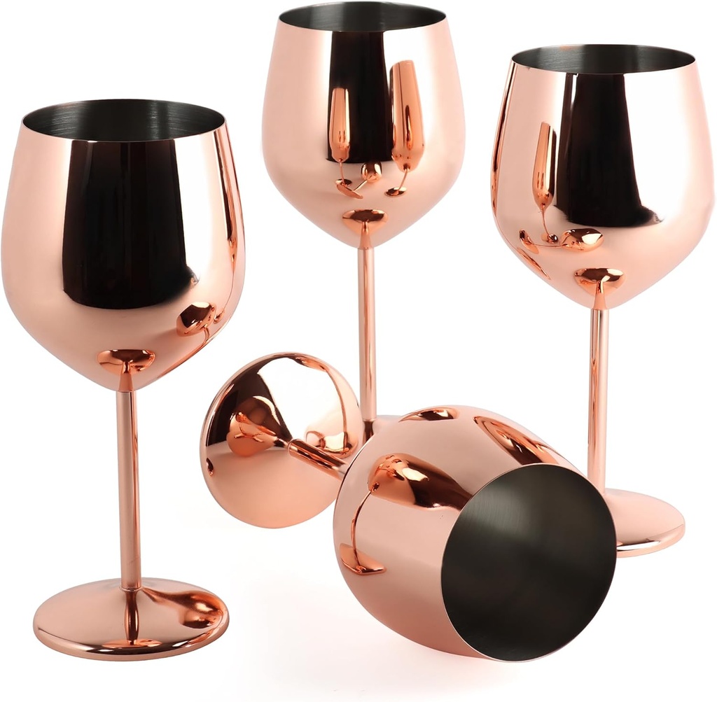 G Francis Stainless Steel Wine Glasses Set of 4-18oz Rose Gold Metal Unbreakable Wine Glasses for Outdoor Camping