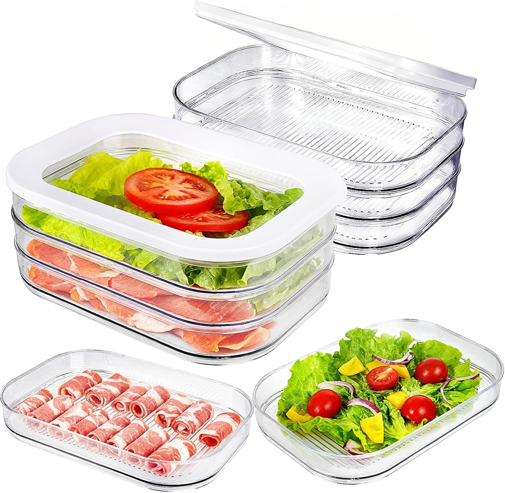 6 Pcs Deli Meat Container for Fridge, Stackable Lunch Meat Container for Refrigerator, Transparent Food Containers with 2 Lids for Cold Cuts, Cheese, Lunchmeat, Salami and Bacon