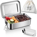 HaWare Stainless Steel Bento Box, 47oz (1400ML) Lunch Box Container with Lids and 2 Removable Dividers, Metal Lunch Containers with Locking Clips, Leak-Proof Food Storage Containers for Work School
