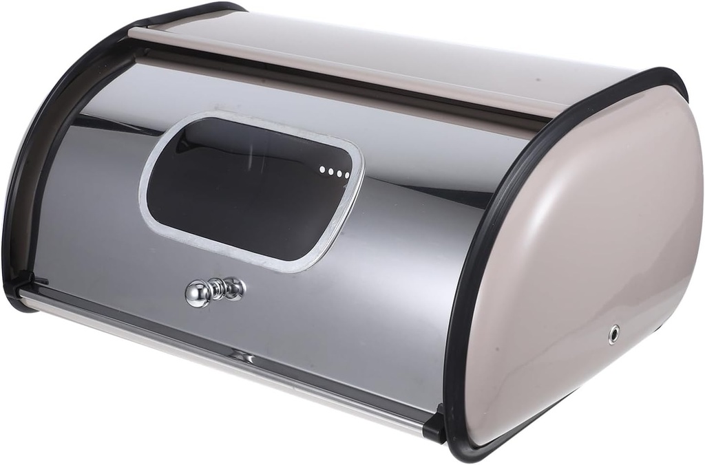 PRETYZOOM Bread Box for Kitchen Countertop Stainless Steel Food Storage Bin with Window Drum Shape Design to Keep Bread Fresh and Organized