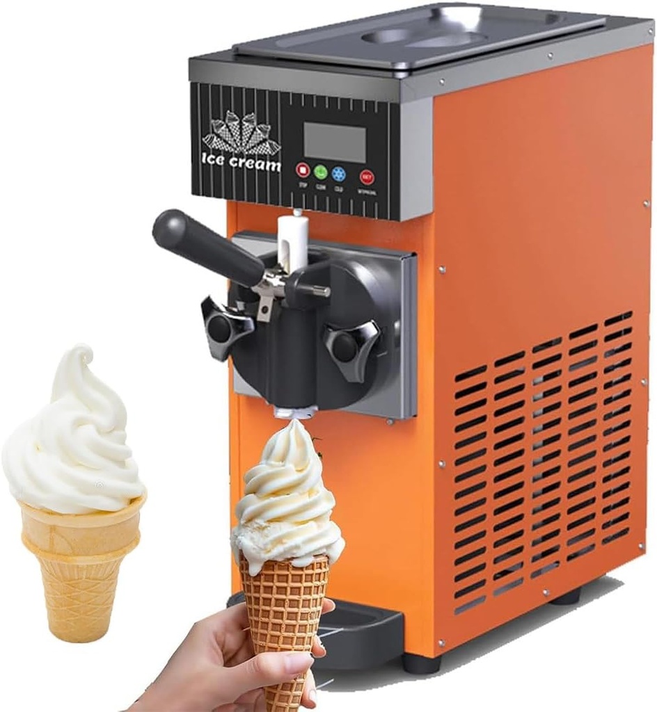 Commercial Ice Cream Machine 4-8KG per Hour Soft Serve with LED Display Auto Clean Single Flavor Soft Serve Ice Cream Maker for Restaurants Snack Bar,Orange-ZB-BQL68