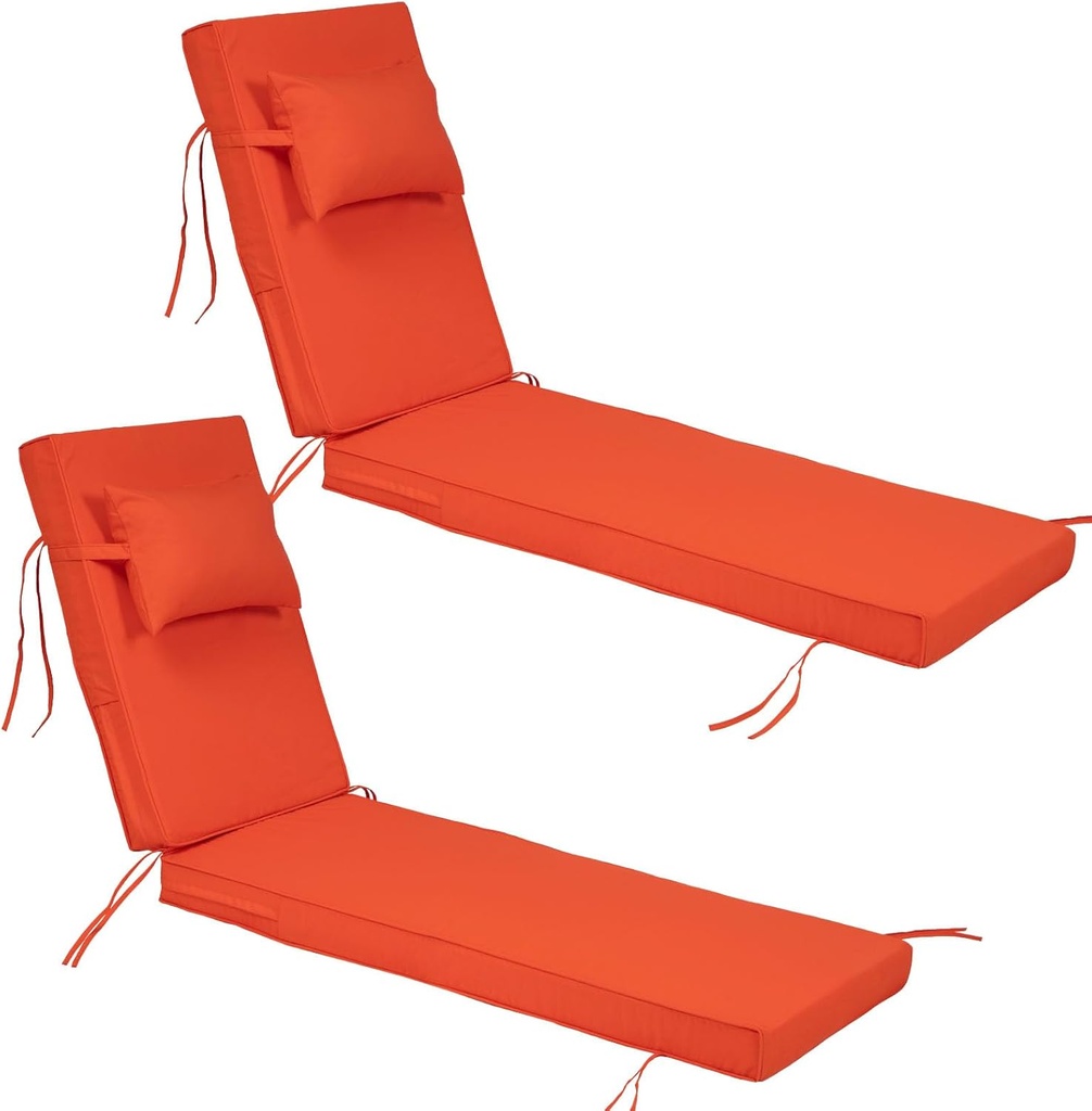 2Pcs Set Outdoor Lounge Chair Cushions, 80 Inch Outdoor Furniture Lounge Chair Cushions, Lounge Chair Seat Cushions with PP Cotton Pillow and Thick Cushion (2pc-Orange, 80 * 26 * 3 inch)