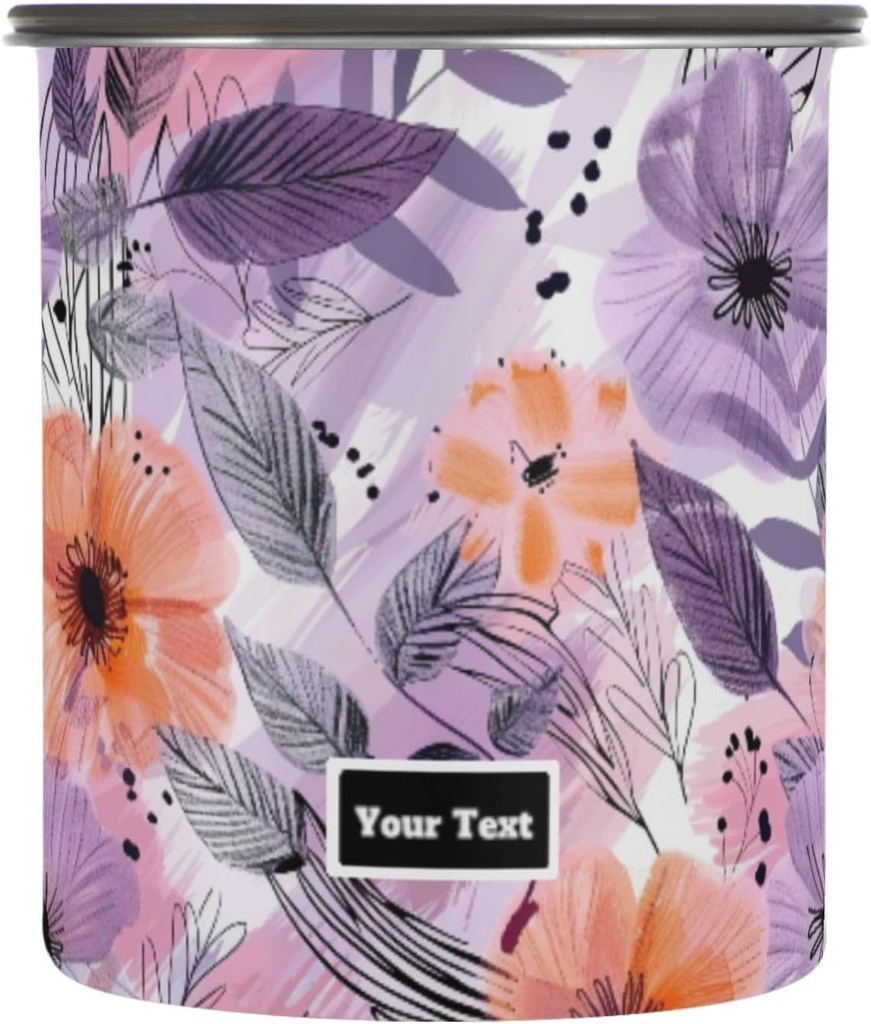 ALAZA Purple Orange Poppy Kitten Cats Airtight Coffee Bean Canister Customed 30oz Food Storage Containers with Lids For Gournd, Tea, Sugar, Flour, Rice, Cereal, Candy Cookie Jar