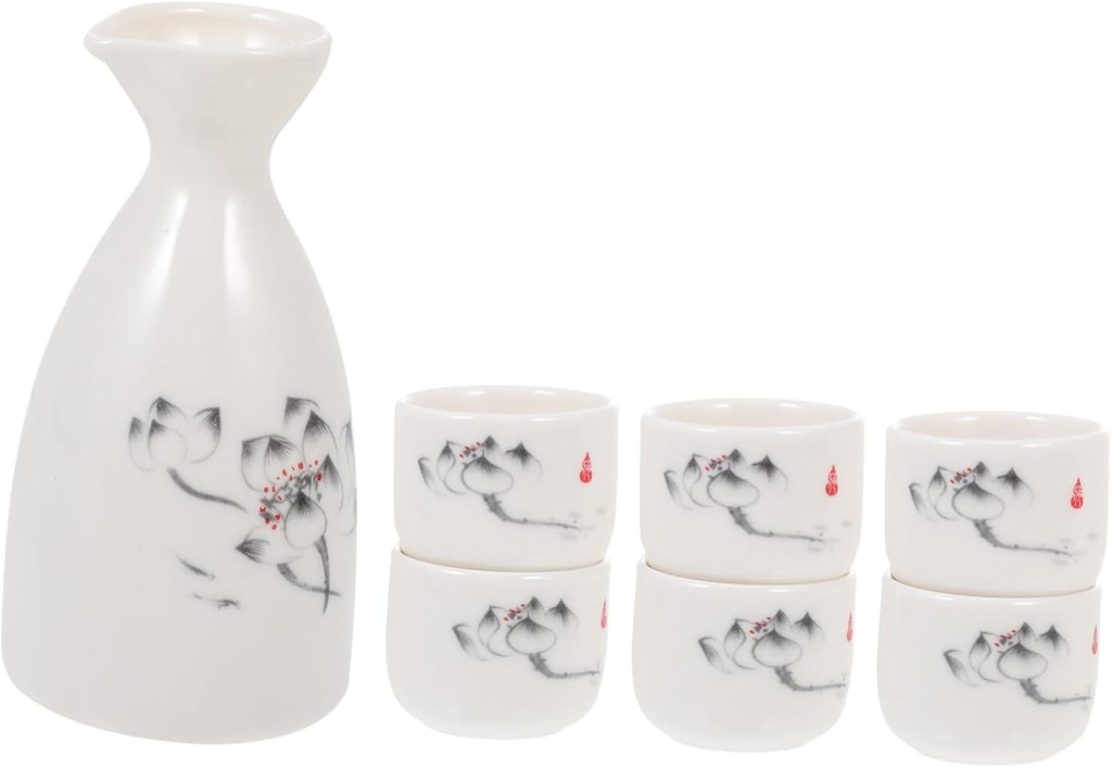 Japanese Style Ceramic Sake Pot and Cup Set Traditional White Wine Serving Holder with Sake Cups for Spirits and Water