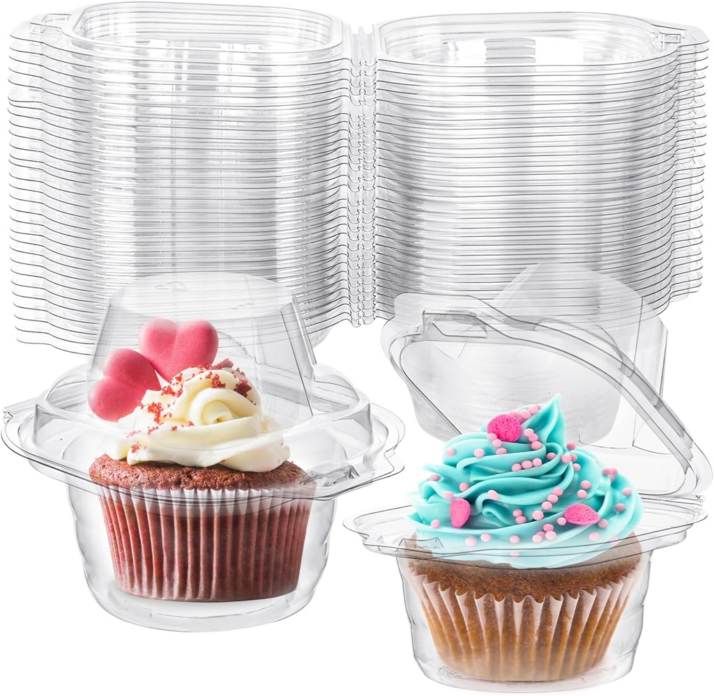 HANSGO 30PCS Individual Cupcake Containers, 3.9"x3.7"x3.5" Plastic Clear Cupcake Holders Stackable Deep Dome Muffin Containers for Showcasing Protecting Cakes Muffins Desserts