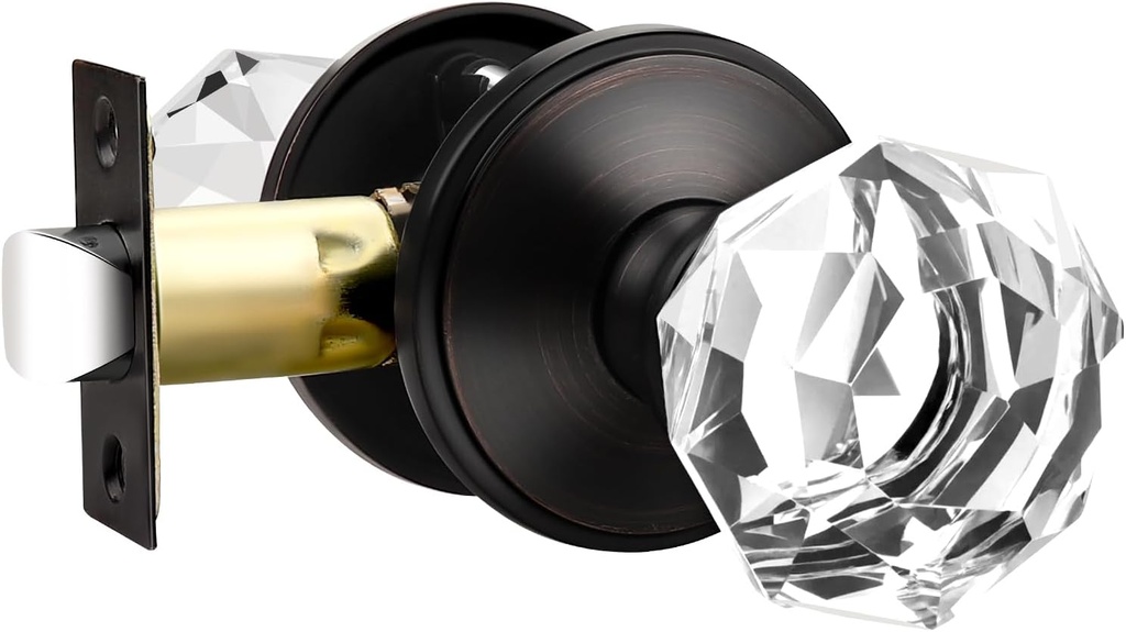 1 Pack Clear Crystal Door Knob, Inspired Decorative Oil Rubbed Bronze Door Knobs for Interior Doors, Unique Fancy Glass Passage Door Knobs for Closets and Hallways