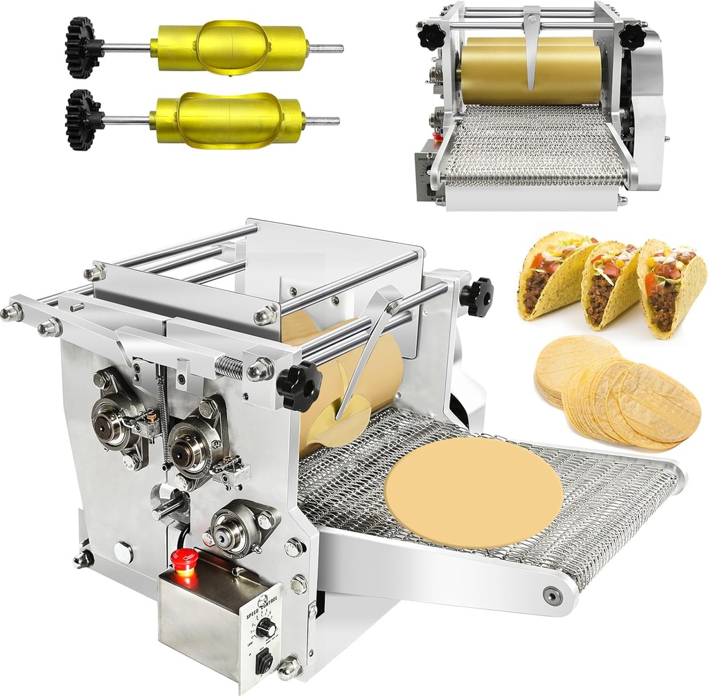 Electric Tortilla Maker, 2 Mold(4INCH+6INCH) Tortilla Maker Machine with Non-Stick Coating, 1.5MM-5.5MM Adjustable Thick Chapatti Machine for Tortilla Sopes Roti Pita Tortilla Pizza,Gold