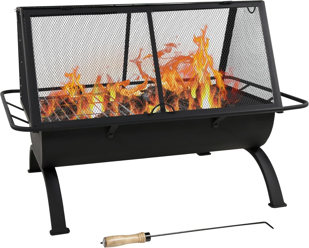 Sunnydaze 36-Inch Northland Steel Outdoor Fire Pit with Grill - Outdoor Fireplace with Cooking Grate, Spark Screen, Cover, and Poker