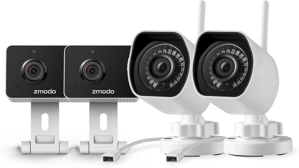 Zmodo Cameras for Home Security (Indoor & Outdoor Camera Bundle), 1080p HD, IP Camera Wireless WiFi, Motion Detection, Two-Way Talk, Night Vision, Remote View, Cloud Service, Work with Alexa/Google