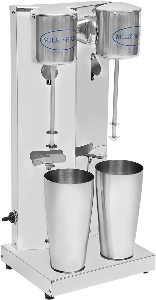110V 180W Commercial Stainless Steel Milk Shake Machine,Double Head Electric Milkshake Maker with 2Pcs 800ml Cups,Household Milk Shaker for Milk Drink Tea Juice